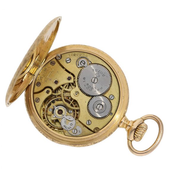 Swiss 18 carat gold magnificently engraved pocket watch Circa 1910 Swiss 18 carat gold magnificently engraved pocket watch Circa 1910