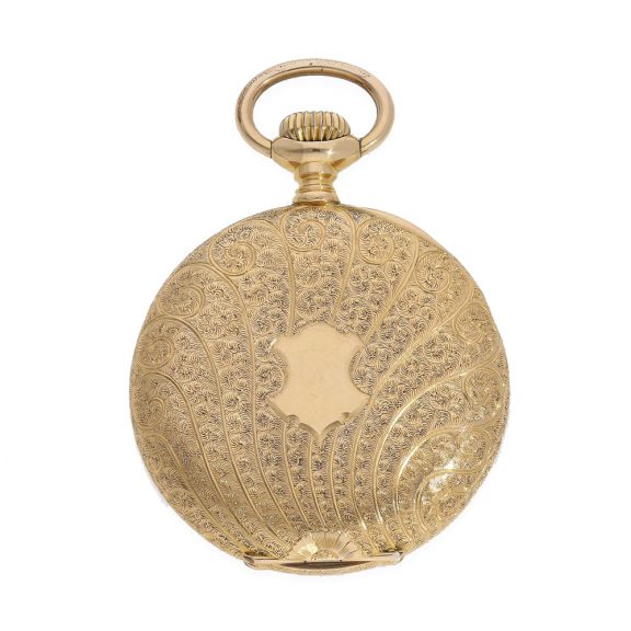 Swiss 18 carat gold magnificently engraved pocket watch Circa 1910 Swiss 18 carat gold magnificently engraved pocket watch Circa 1910