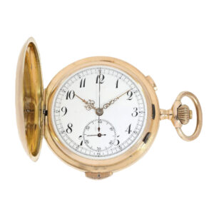 Swiss large pink gold hunter case repeater with chronograph Circa 1900