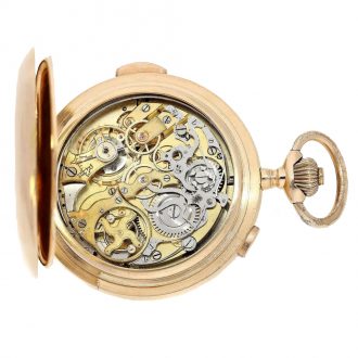 Swiss large pink gold hunter case repeater with chronograph Circa 1900