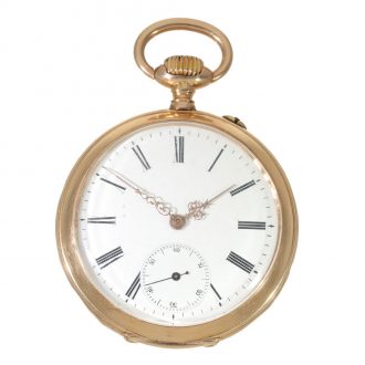 Swiss 14 carat gold watch with engraved scene Circa 1895