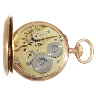 Swiss 14 carat gold watch with engraved scene Circa 1895