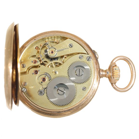 Swiss 14 carat gold watch with engraved scene Circa 1895 Swiss 14 carat gold watch with engraved scene Circa 1895