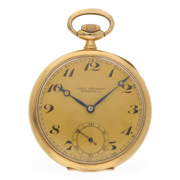 German thin 14 carat gold open faced lever pocket watch Circa 1920