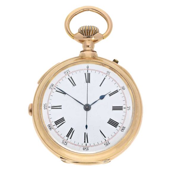 Decorated Swiss gold repeater with chronograph Circa 1890 Decorated Swiss gold repeater with chronograph Circa 1890