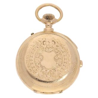 Decorated Swiss gold repeater with chronograph Circa 1890 Decorated Swiss gold repeater with chronograph Circa 1890
