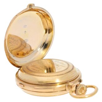 Decorated Swiss gold repeater with chronograph Circa 1890 Decorated Swiss gold repeater with chronograph Circa 1890