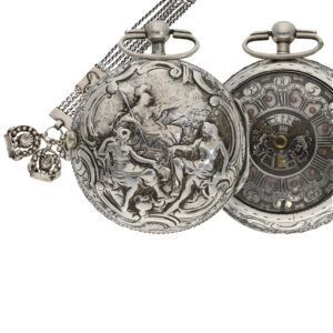 Large English repoussé pair case verge watch with chatelaine Circa 1772