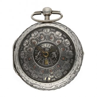 Large English repoussé pair case verge watch with chatelaine Circa 1772