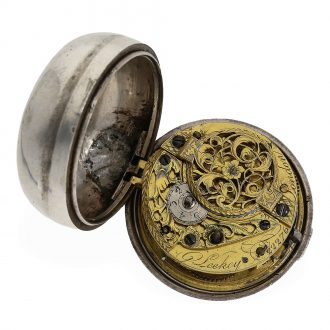Large English repoussé pair case verge watch with chatelaine Circa 1772