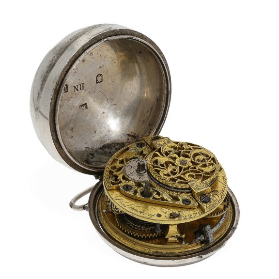 Large English repoussé pair case verge watch with chatelaine Circa 1772 Large English repoussé pair case verge watch with chatelaine Circa 1772