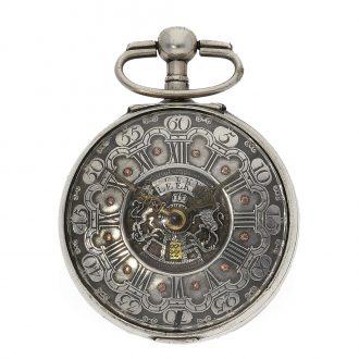 Large English repoussé pair case verge watch with chatelaine Circa 1772