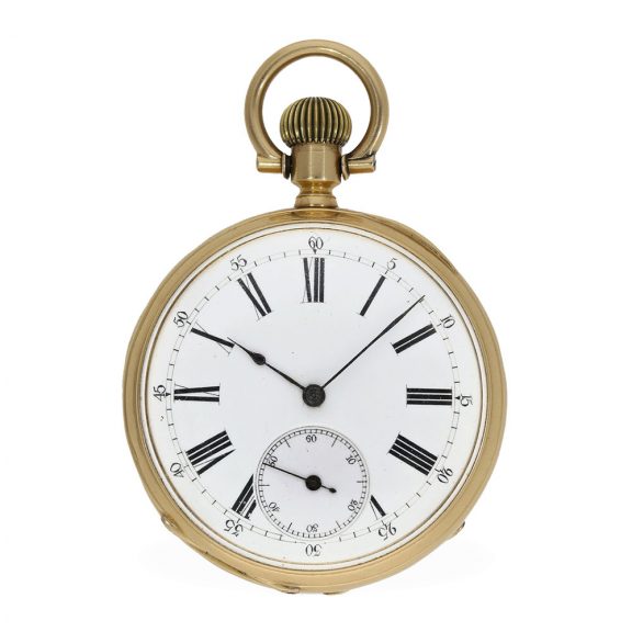 Technically interesting 18 Carat gold watch with special hand position