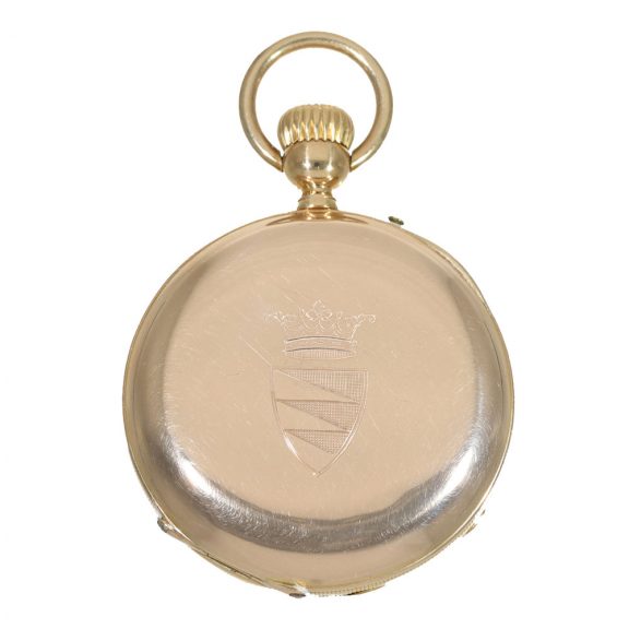 Swiss 14 carat gold watch with aristocratic coat of arms Circa 1865 Swiss 14 carat gold watch with aristocratic coat of arms Circa 1865
