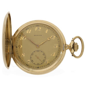 Swiss 14 carat gold full hunter case engine turned watch Circa 1920