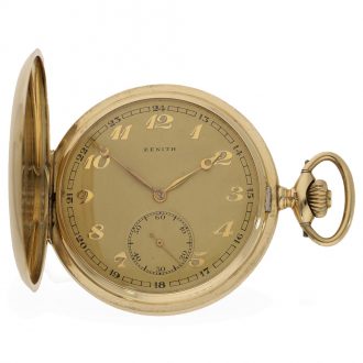 Swiss 14 carat gold full hunter case engine turned watch Circa 1920