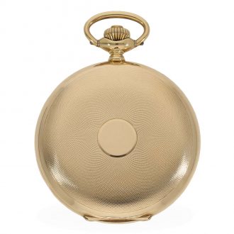 Swiss 14 carat gold full hunter case engine turned watch Circa 1920