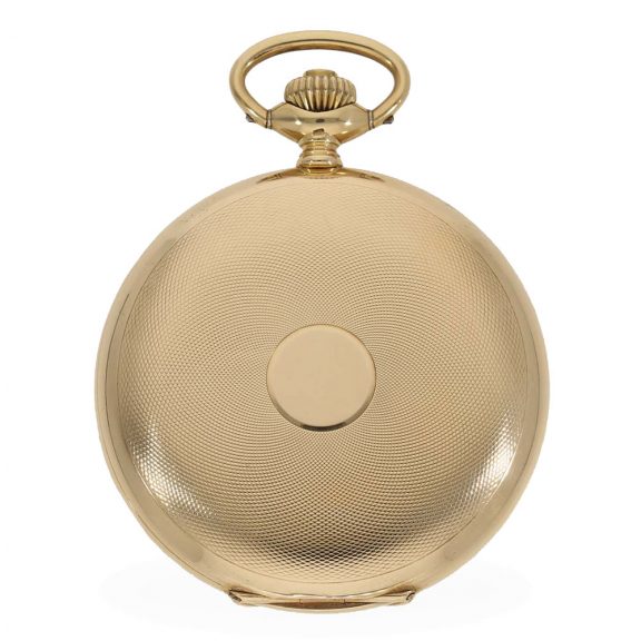 Swiss 14 carat gold full hunter case engine turned watch Circa 1920 Swiss 14 carat gold full hunter case engine turned watch Circa 1920