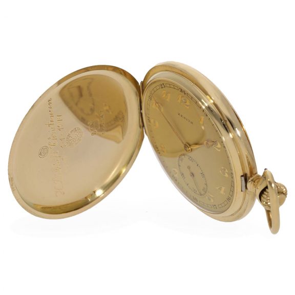 Swiss 14 carat gold full hunter case engine turned watch Circa 1920 Swiss 14 carat gold full hunter case engine turned watch Circa 1920