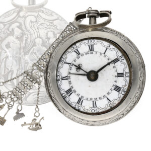 Swiss Dutch repoussé verge watch with date and chatelaine Circa 1769