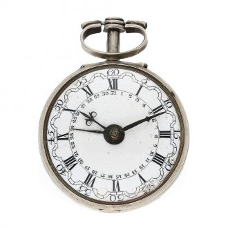 Swiss Dutch repoussé verge watch with date and chatelaine Circa 1769
