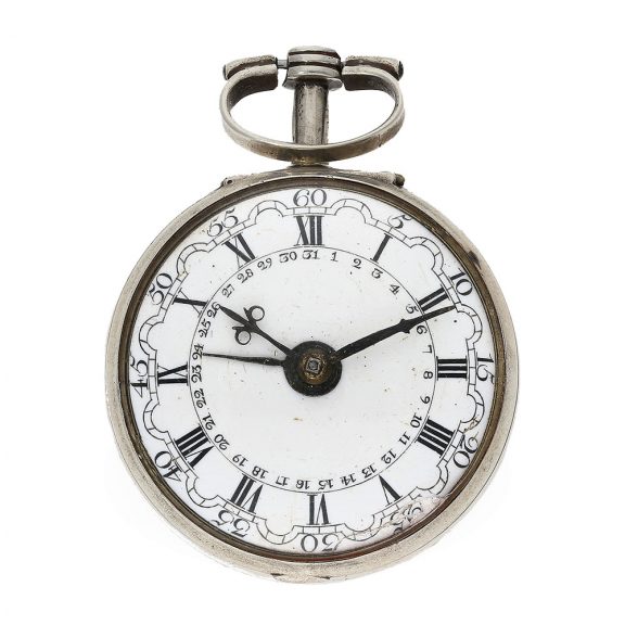Swiss Dutch repoussé verge watch with date and chatelaine Circa 1769 Swiss Dutch repoussé verge watch with date and chatelaine Circa 1769