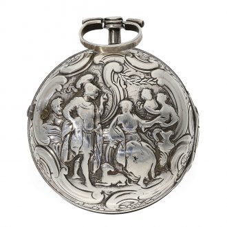 Swiss Dutch repoussé verge watch with date and chatelaine Circa 1769