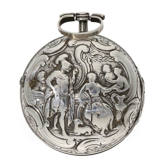 Swiss Dutch repoussé verge watch with date and chatelaine Circa 1769 Swiss Dutch repoussé verge watch with date and chatelaine Circa 1769