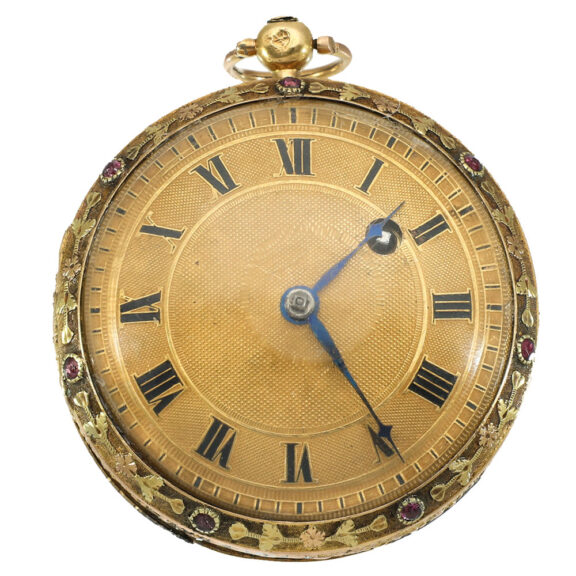 Attractive18 carat gold verge watch with stone setting Circa 1800