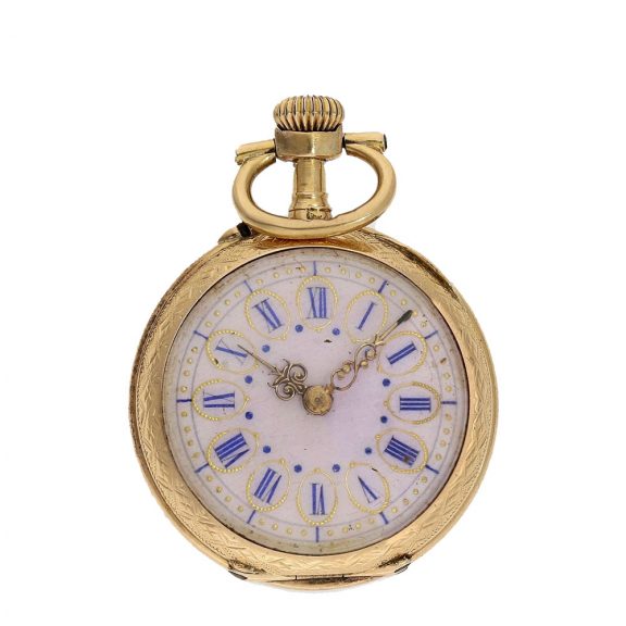 Swiss 18 carat gold and enamel Art Nouveau cylinder watch Circa 1900
