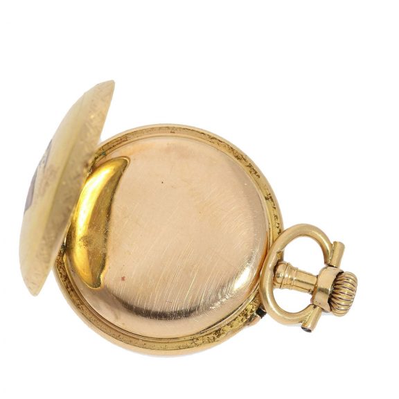 Swiss 18 carat gold and enamel Art Nouveau cylinder watch Circa 1900 Swiss 18 carat gold and enamel Art Nouveau cylinder watch Circa 1900