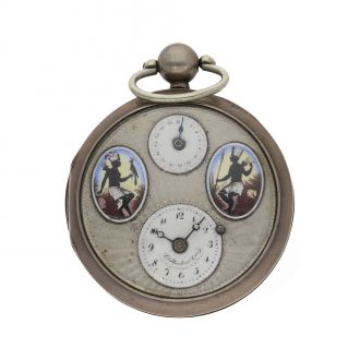 French silver verge watch with date and enamel cartouches Circa 1800