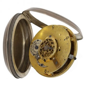 French silver verge watch with date and enamel cartouches Circa 1800
