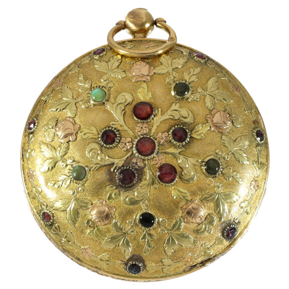 Attractive18 carat gold verge watch with stone setting Circa 1800 Attractive18 carat gold verge watch with stone setting Circa 1800