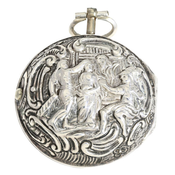 English silver repoussé pair cased verge watch Circa 1766 English silver repoussé pair cased verge watch Circa 1766