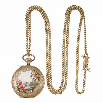 An extremely fine gold and enamel watch with painting Circa 1900