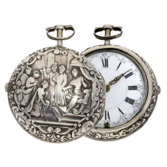 An English silver verge with repoussé decoration Circa 1740 An English silver verge with repoussé decoration Circa 1740