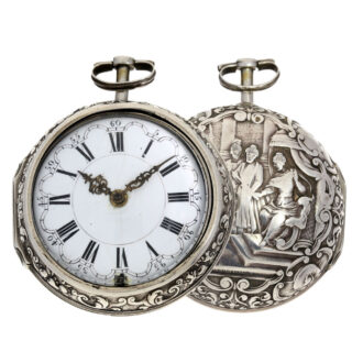 An English silver verge with repoussé decoration Circa 1740 An English silver verge with repoussé decoration Circa 1740
