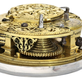 An English silver verge with repoussé decoration Circa 1740 An English silver verge with repoussé decoration Circa 1740