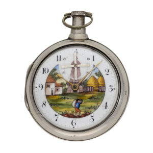 English silver pair cased verge watch with enamel painting Circa 1802