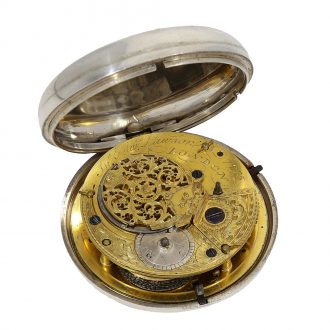 English silver pair cased verge watch with enamel painting Circa 1802