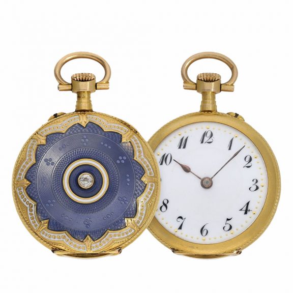Swiss 18 carat gold pocket and pendant Art Nouveau watch Circa 1910 Swiss 18 carat gold pocket and pendant Art Nouveau watch Circa 1910
