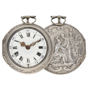 English silver repoussé verge watch with high relief Circa 1776