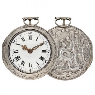 English silver repoussé verge watch with high relief Circa 1776