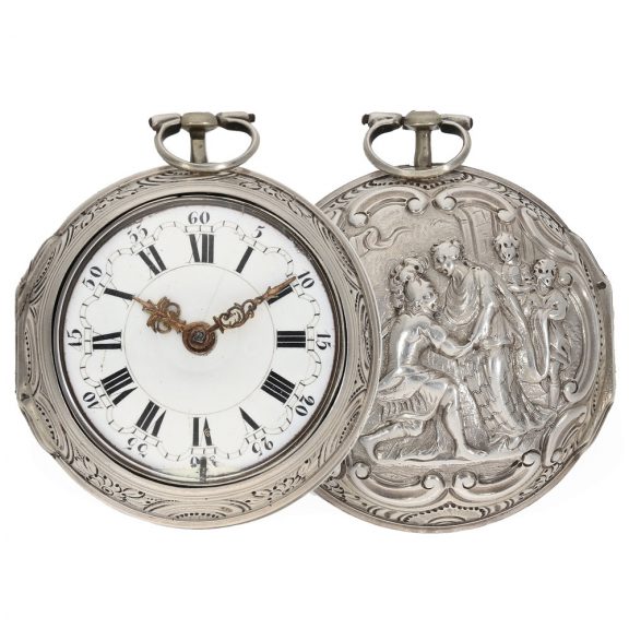 English silver repoussé verge watch with high relief Circa 1776