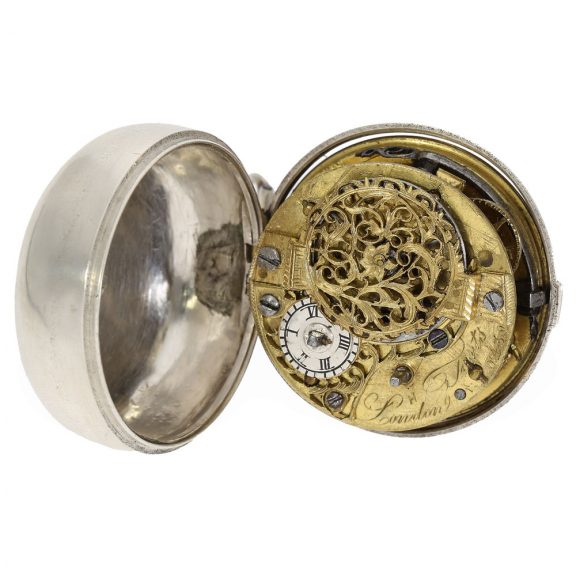 English silver repoussé verge watch with high relief Circa 1776 English silver repoussé verge watch with high relief Circa 1776