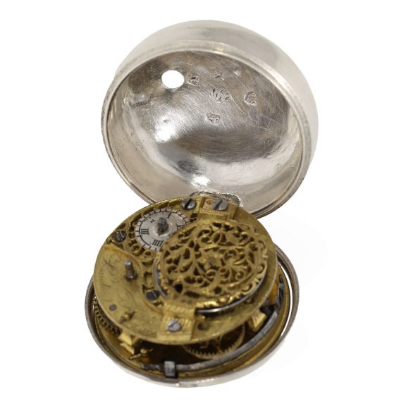 English silver repoussé verge watch with high relief Circa 1776 English silver repoussé verge watch with high relief Circa 1776