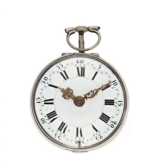 English silver repoussé verge watch with high relief Circa 1776 English silver repoussé verge watch with high relief Circa 1776