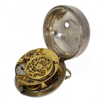 English silver pair cased verge watch in beautiful condition Circa 1753