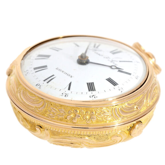 An English gold repoussé pair cased verge watch Circa 1770 An English gold repoussé pair cased verge watch Circa 1770